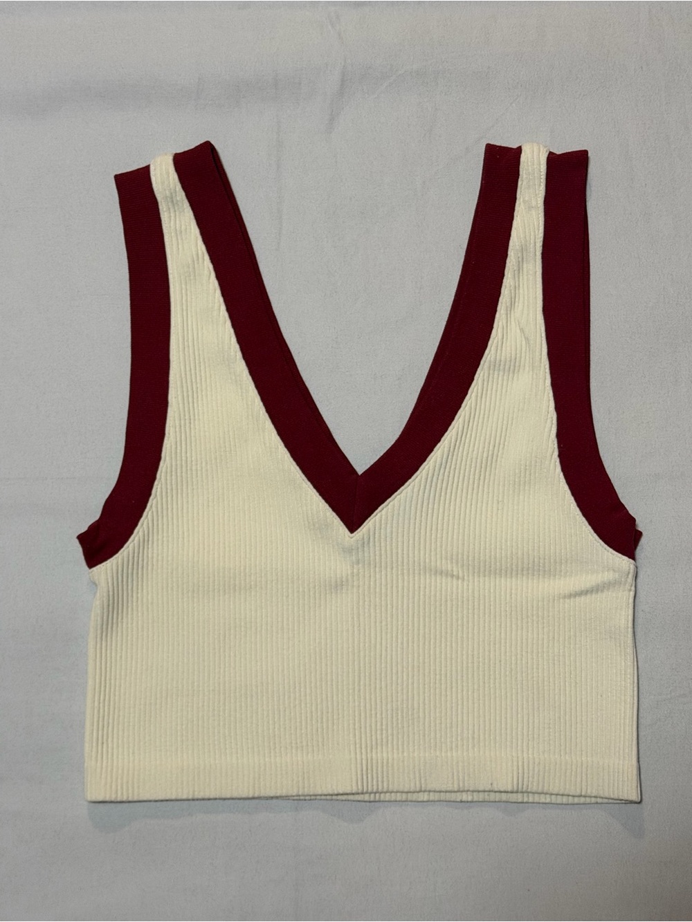 Zara Contrast Ribbed V-Neck Cropped Tank Top XS